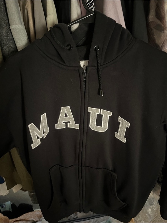 Sweaters - Black Zip-Up Hoodie Jacket with MAUI Lettering